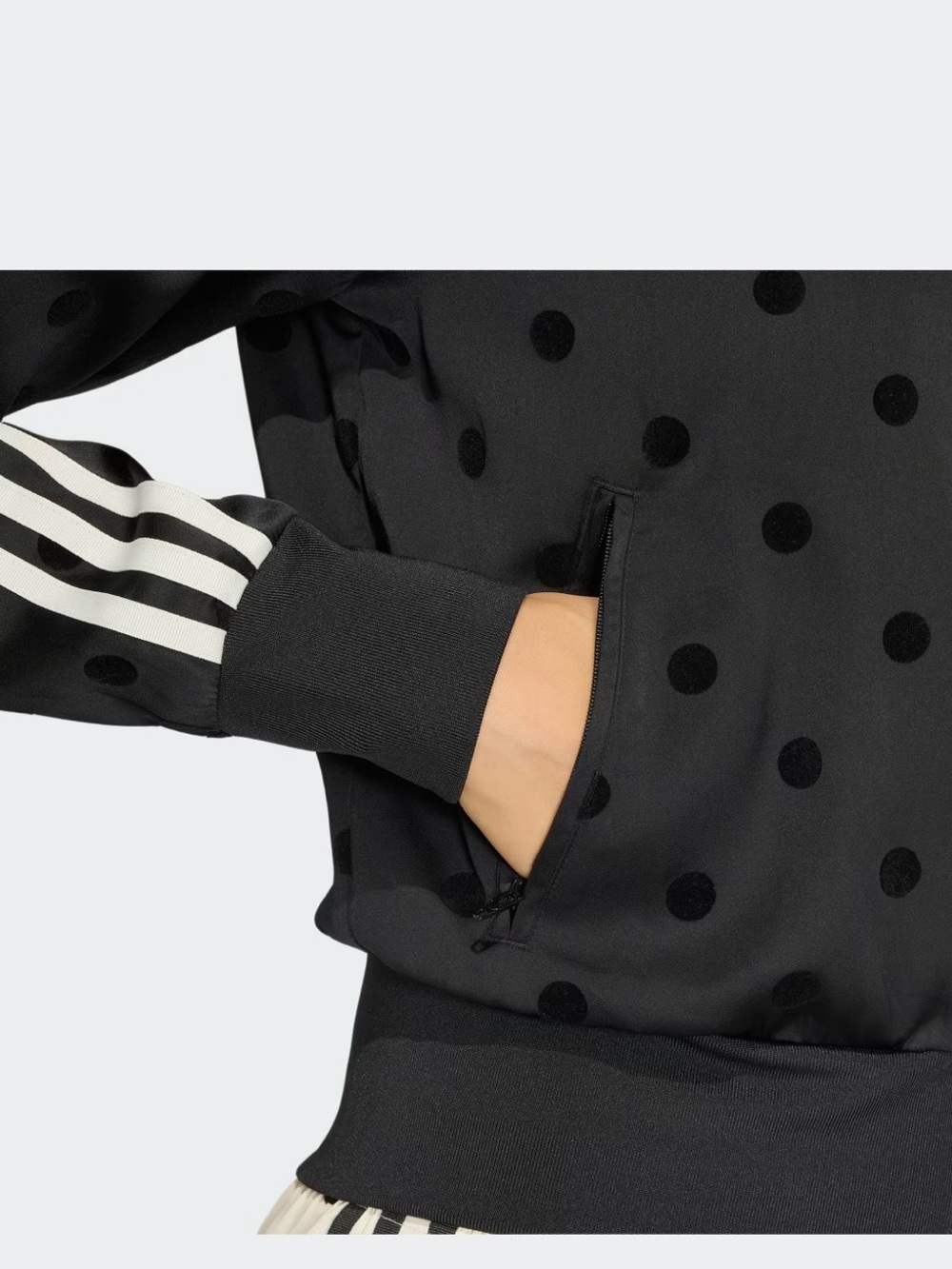 Adidas NWT Black Satin Polka Dot Track Jacket with Signature White Stripes, Med. - Picture 4 of 5